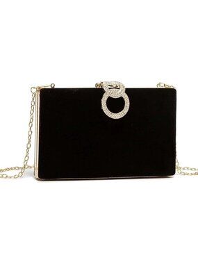Women's Faux leather 9-black Girls Handbag Push Lock Clutch Purse Polyester Bag